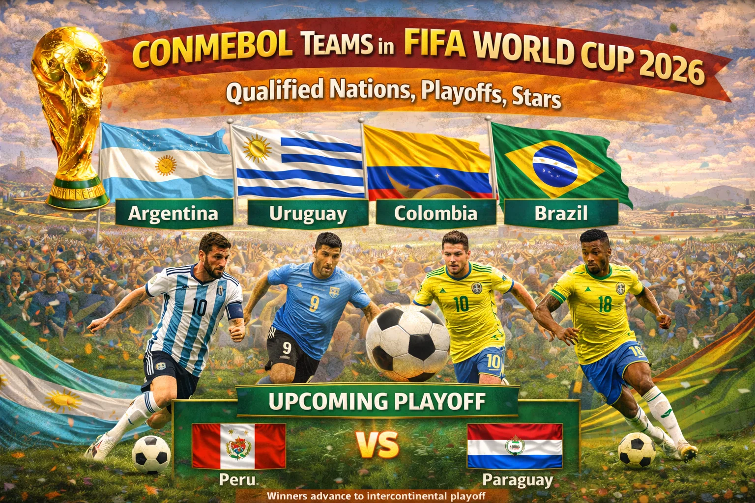 See which CONMEBOL nations have qualified for the 2026 World Cup! This map highlights the secured teams, playoff contenders, and the stars (like Messi!) aiming for the USA.