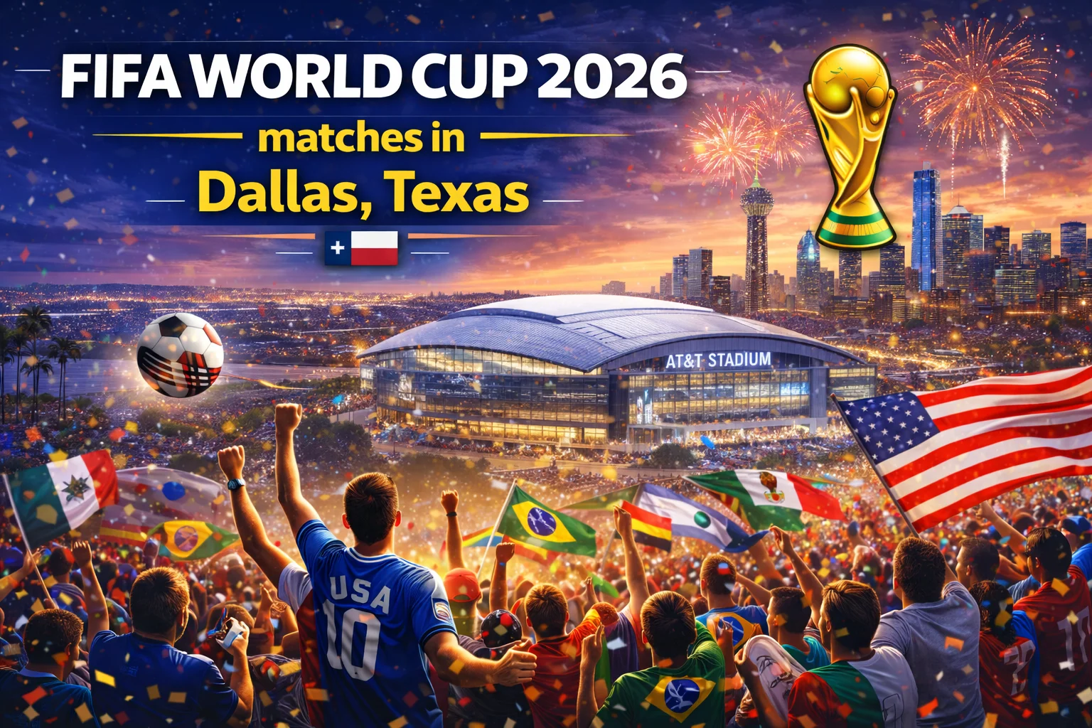 Get ready for soccer fever! A vibrant stadium packed with fans for FIFA World Cup 2026 matches in Dallas, Texas. Don't miss the action live.