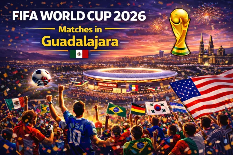 Excited fans fill the vibrant Estadio Akron, ready for the thrilling action of a FIFA World Cup 2026 match in Guadalajara. See the stadium and city atmosphere