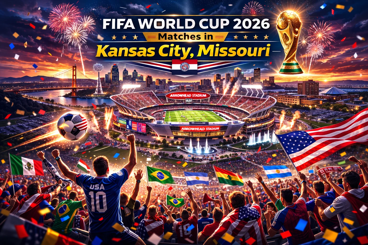 Get ready for the beautiful game! See the electric atmosphere at Kansas City's Arrowhead Stadium packed with roaring fans for a FIFA World Cup 2026 match. Plan your trip for the action here!