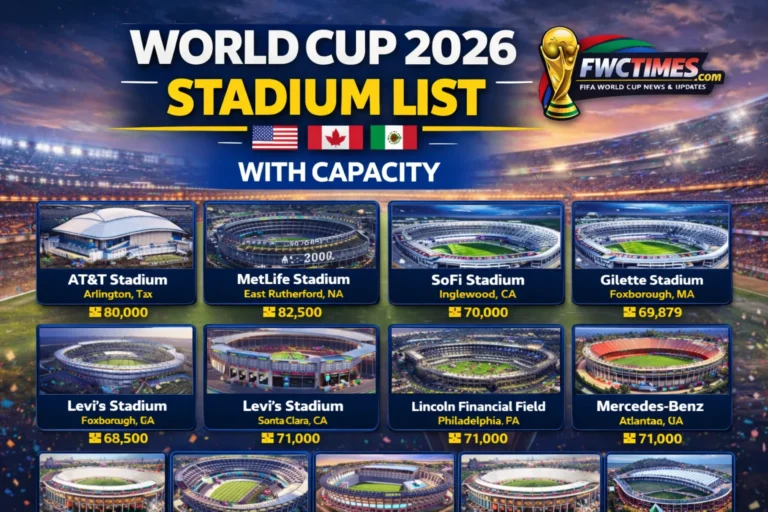 Check out the full list of World Cup 2026 stadiums with their seating capacities in this handy infographic! See which venues made the cut and how many fans they hold.