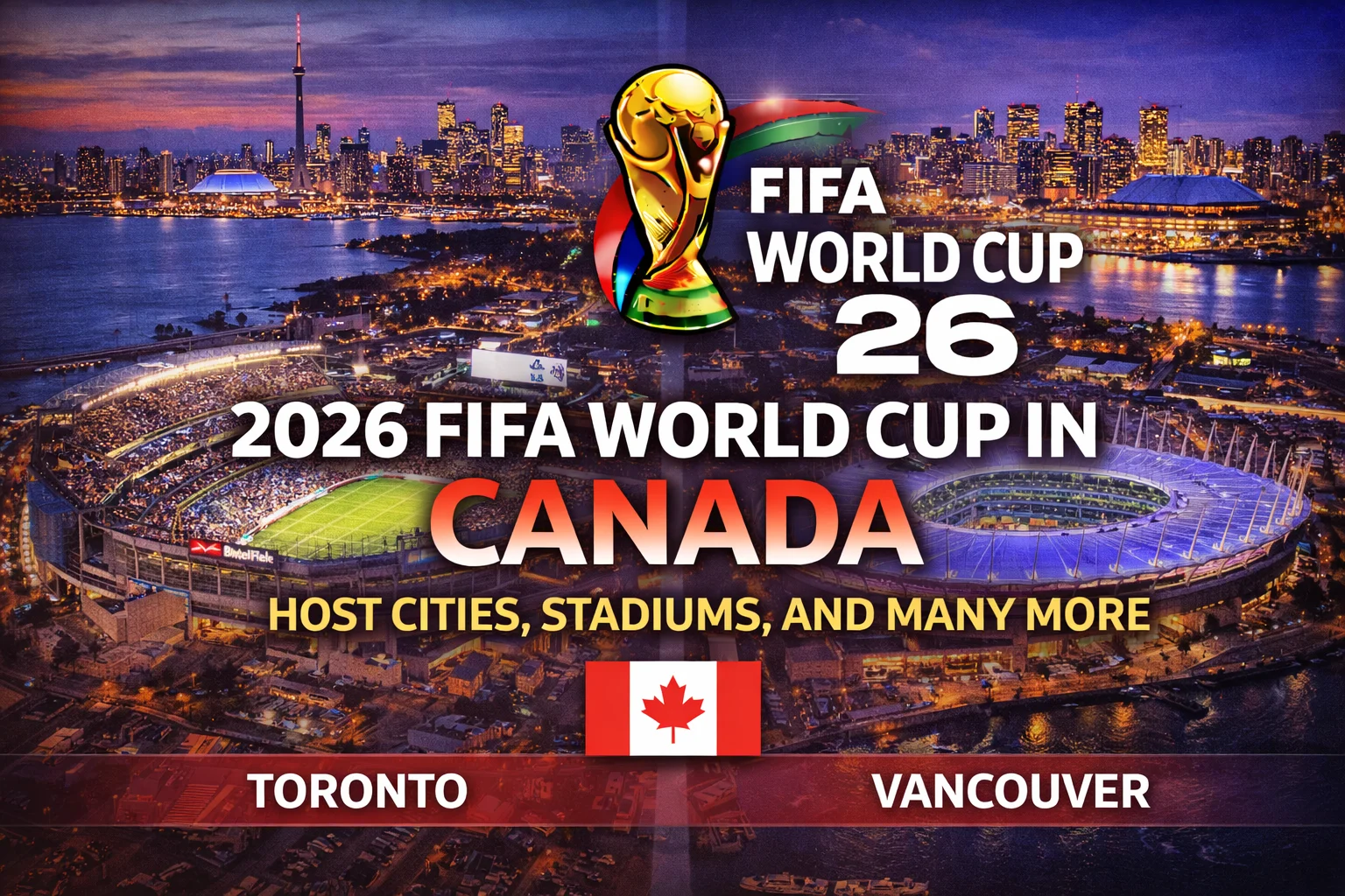 Explore colorful map of 2026 FIFA World Cup in Canada: Host Cities, Stadiums, and Many More! See Vancouver, Toronto, Edmonton venues. Click to plan your soccer trip!