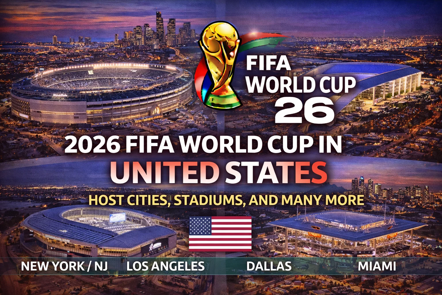 Get ready! 2026 FIFA World Cup in United States: Host Cities, Stadiums, and Many More - colorful map of all 16 venues. Click to plan your trip!
