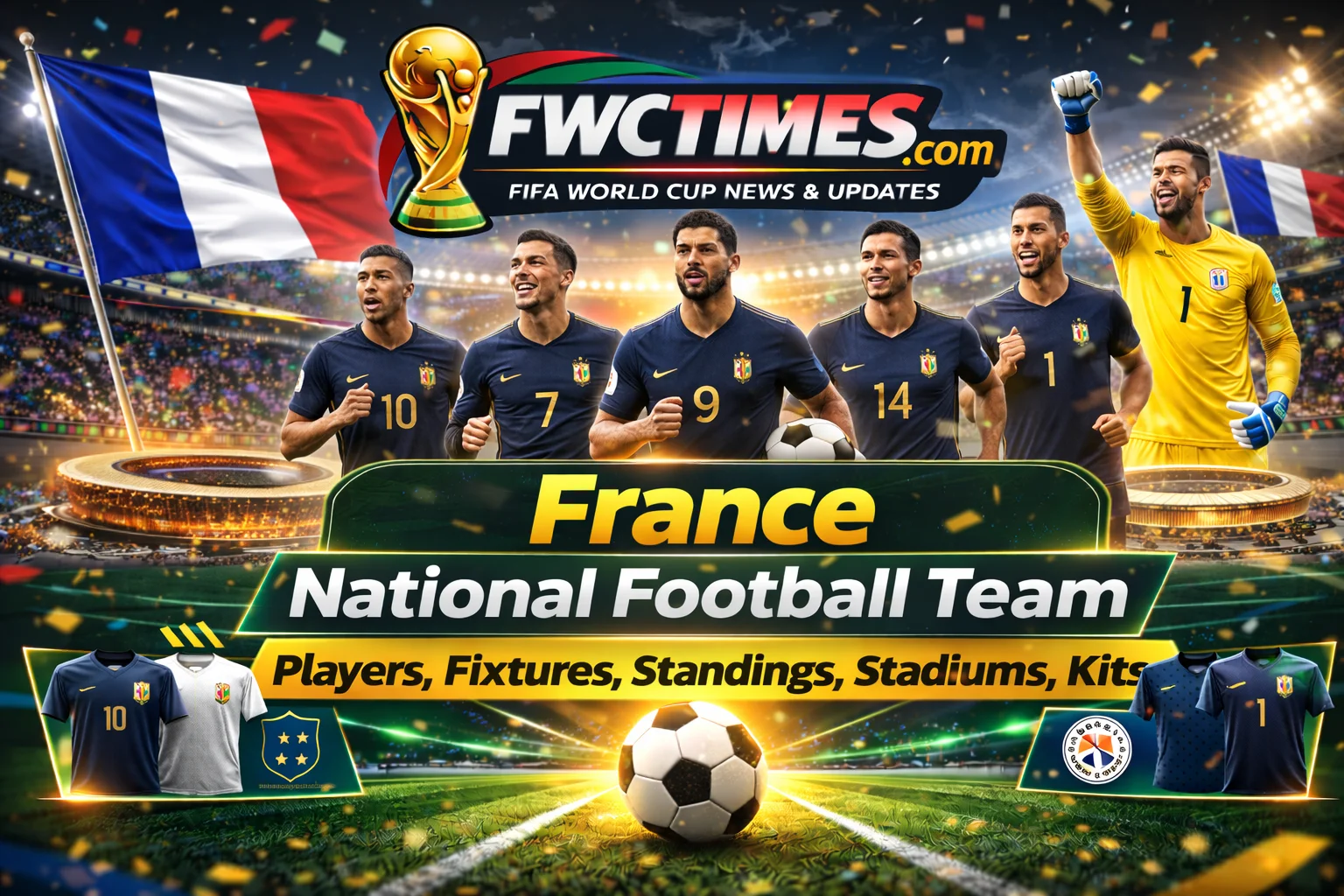 See the France national team's vibrant 2026 kit on Mbappé as they aim for glory. Check the full squad schedule, group standings, and World Cup stadiums here.