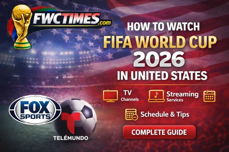 Ultimate guide on how to watch FIFA World Cup 2026 in United States. A living room setup with a TV streaming soccer, snacks, and USA jersey, ready to cheer on your team on Fox, Telemundo, and Peacock.