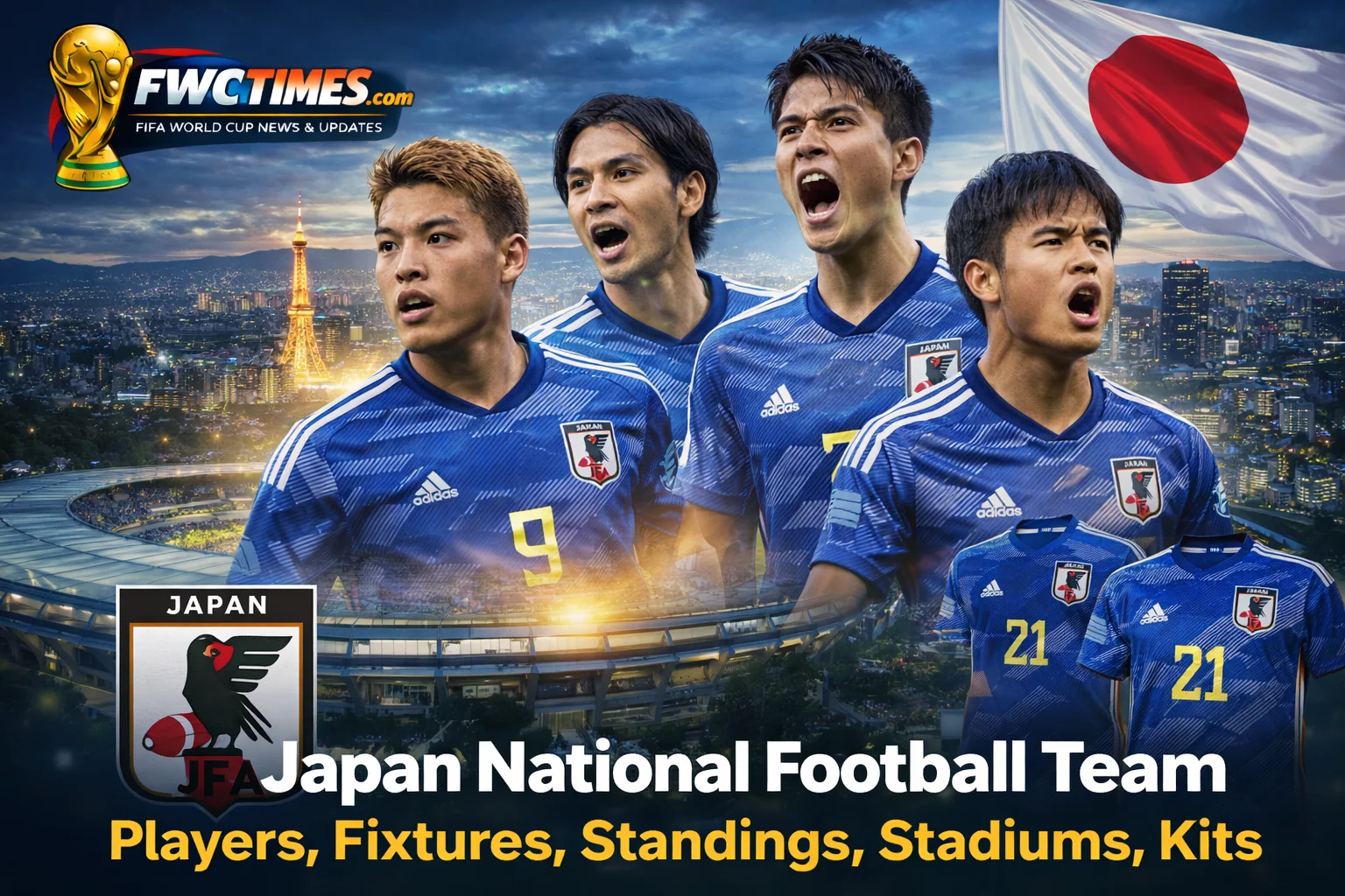 Explore the Samurai Blue! See Japan's dynamic players in action, their latest fixtures, standings, iconic stadiums, and sleek kits. View the schedule!