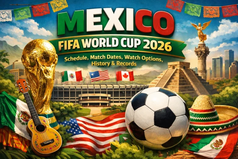 Colorful Mexico 2026 World Cup calendar with stadium map and historic moments. Check out the full schedule, match dates, watch options, history & records here!