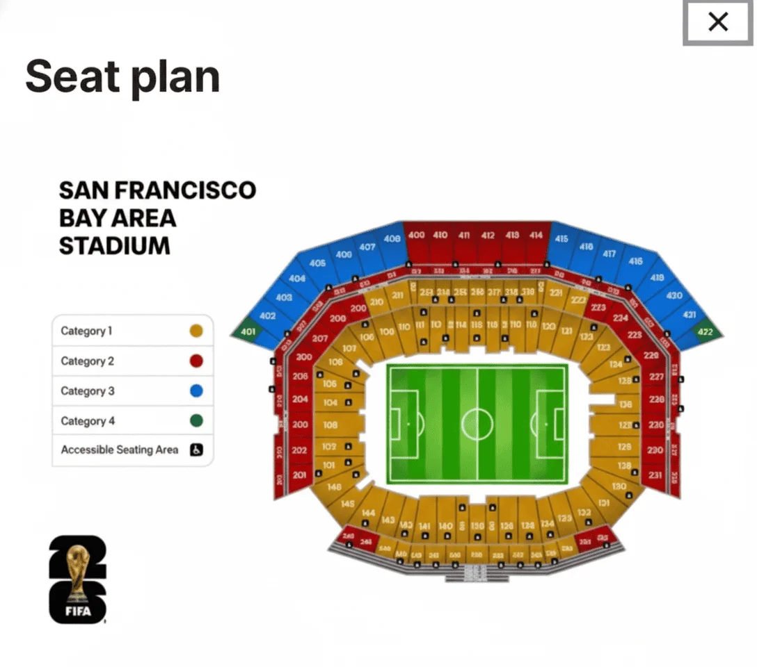 Levi's Stadium seating map for World Cup 2026