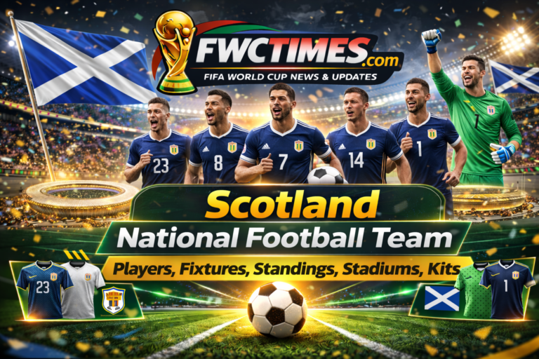 Scotland squad in new 2026 kits celebrating at Hampden Park. Get the full guide to fixtures, standings, and stadiums.