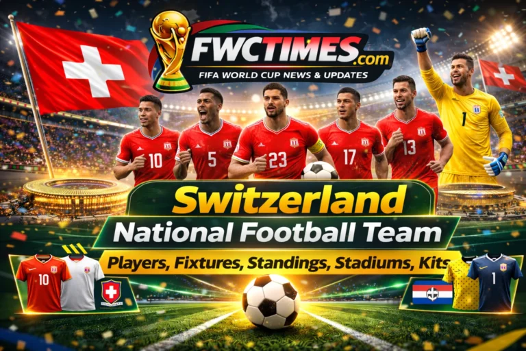 Switzerland National Football Team 2026: See the players in new kits, upcoming fixtures, live standings, and home stadiums.