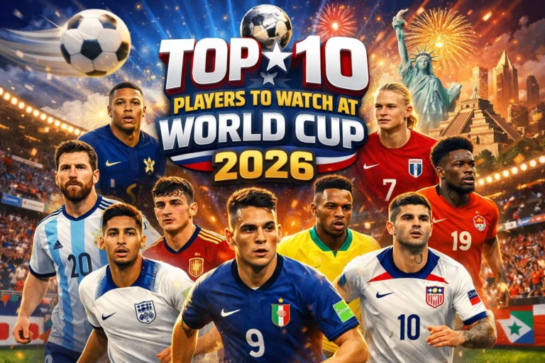 Top 10 Players to Watch at World Cup 2026 in this action shot collage. Get to know who to follow and see the full list of soccer stars!