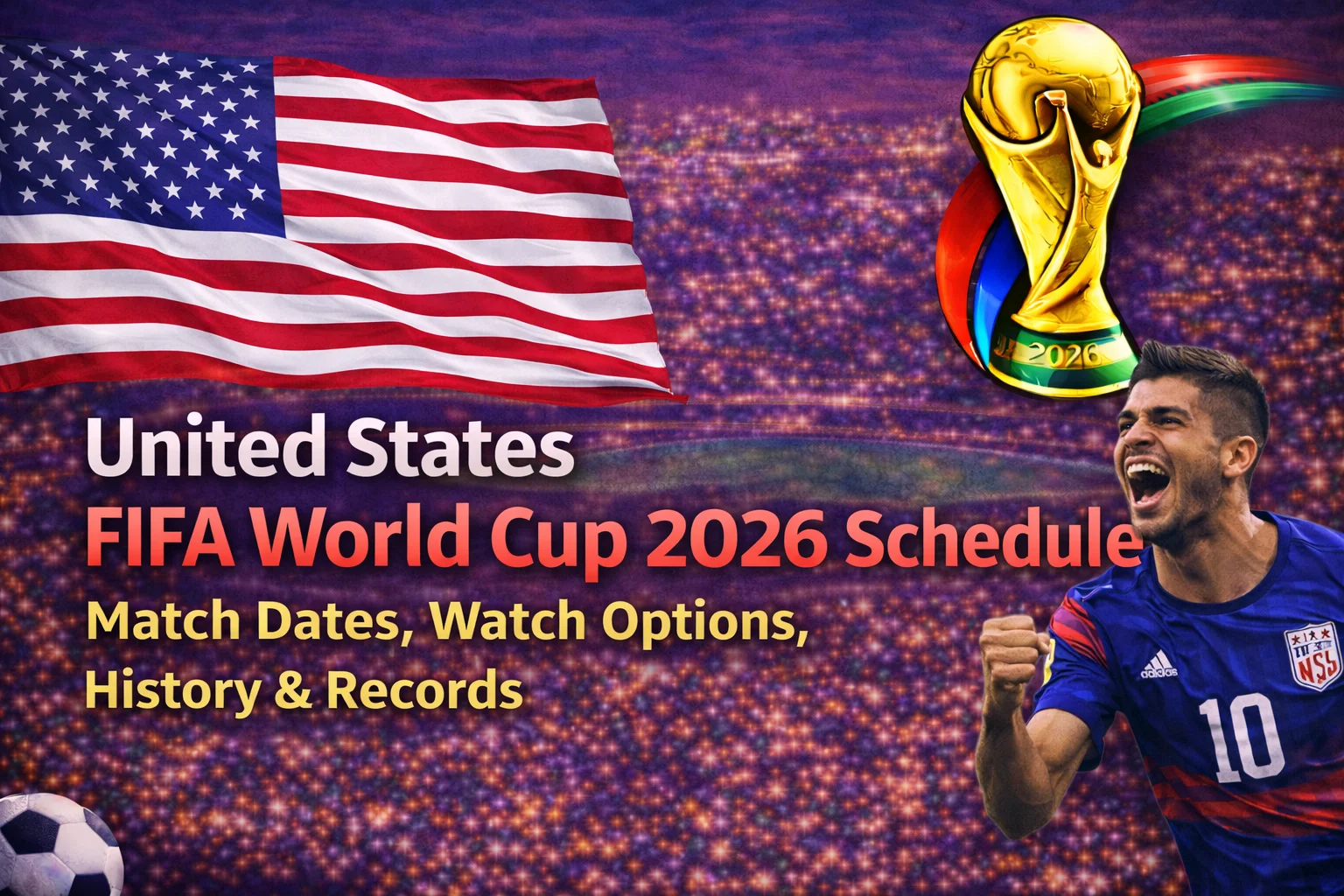 Your guide to the USA’s 2026 World Cup schedule. See match dates, how to watch, and our historic road to the final. Be part of history!