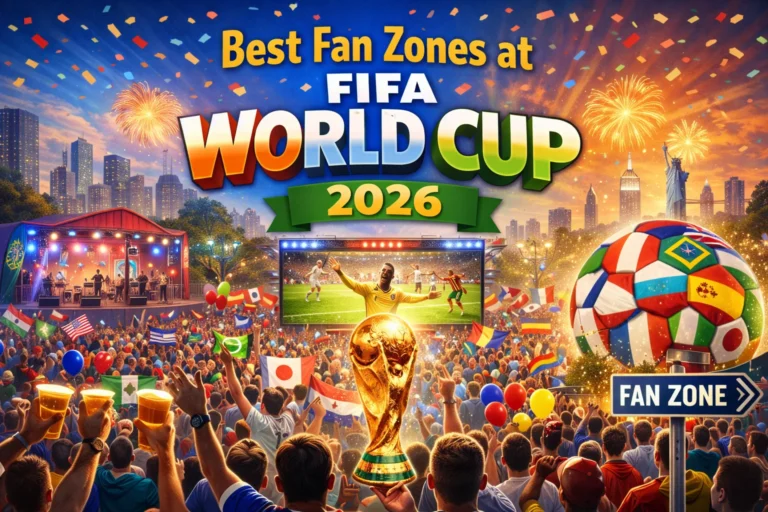 Best Fan Zones at FIFA World Cup 2026 packed with cheering fans, giant screens, food stalls and live entertainment—discover the ultimate matchday vibe!