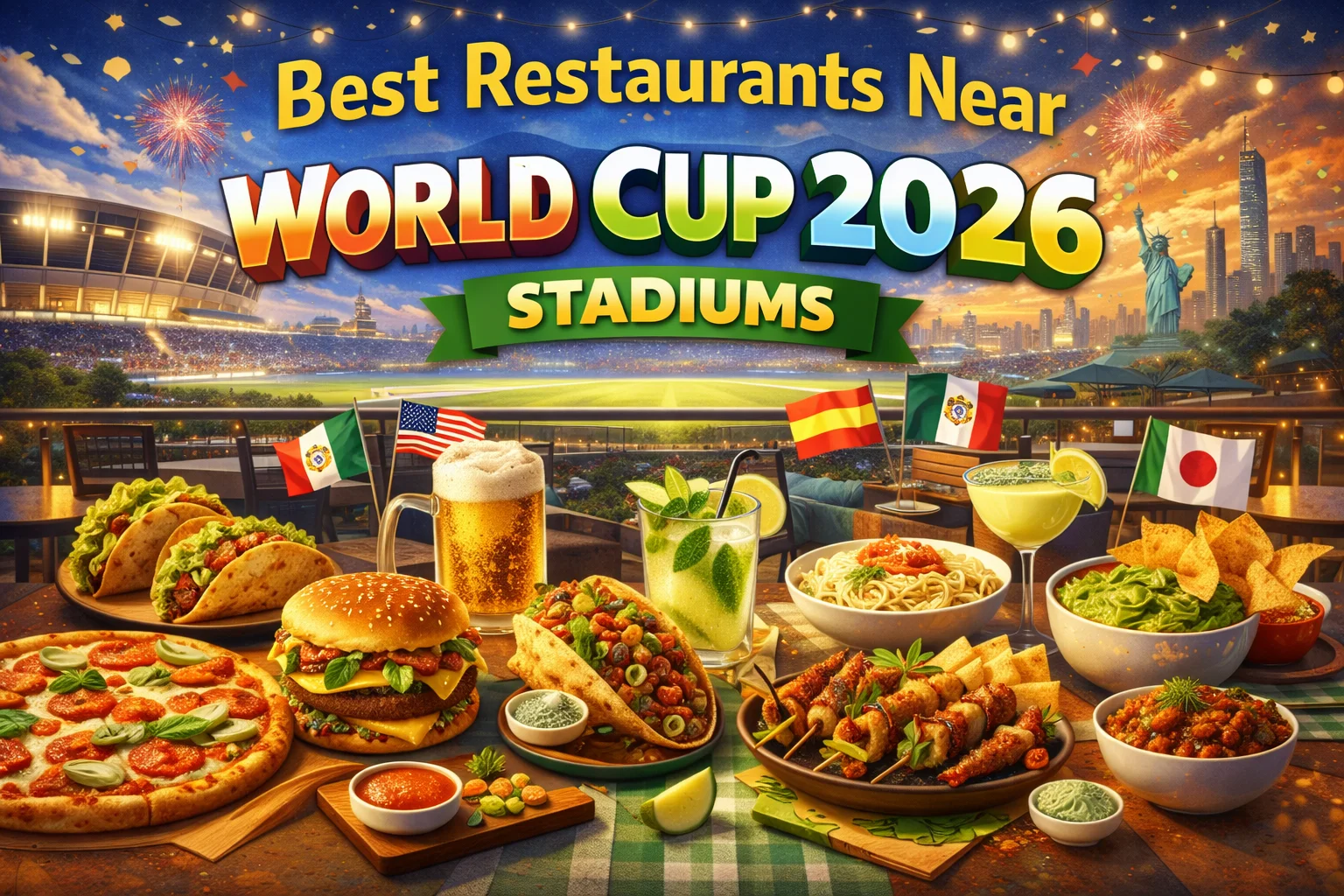 Best Restaurants Near World Cup 2026 Stadiums – fans enjoying delicious local food and vibrant dining spots just steps from iconic match venues.