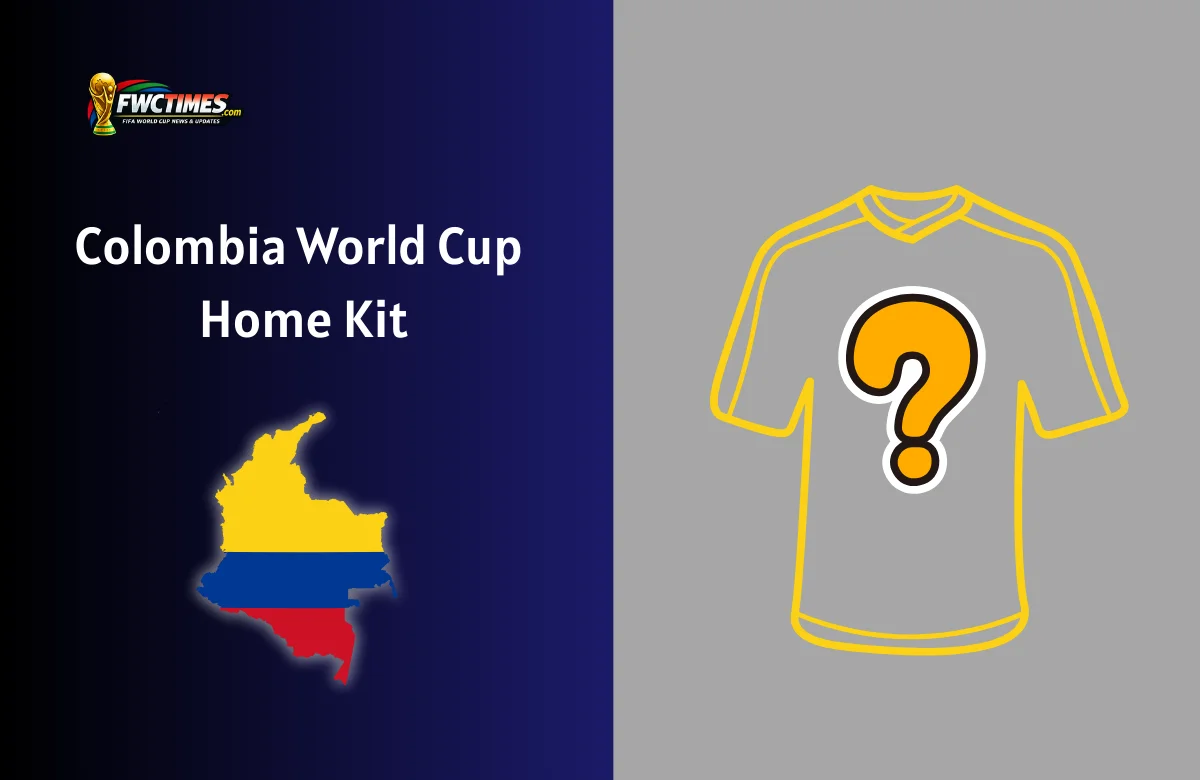 Colombia 2026 World Cup Home Kit in bright yellow with blue and red accents, showcasing the latest Colombia national team jersey design for the 2026 FIFA World Cup.