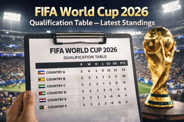 FIFA World Cup 2026 Qualification Table — latest standings with teams, points, and rankings across qualifiers. See who’s leading the race to the 2026 World Cup.