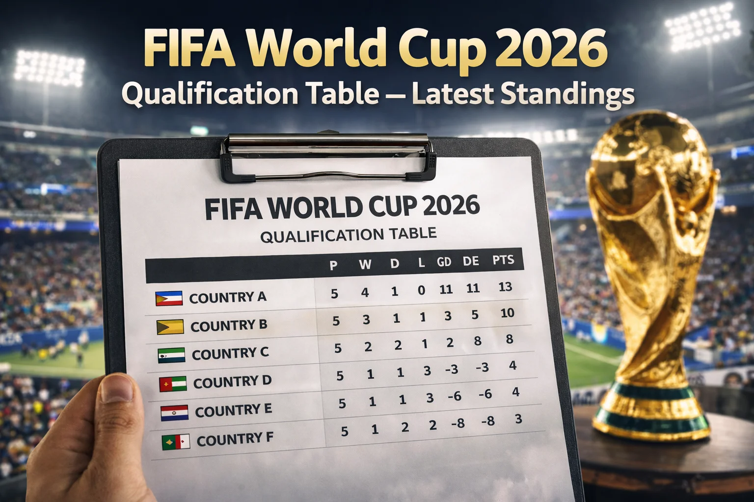 FIFA World Cup 2026 Qualification Table — latest standings with teams, points, and rankings across qualifiers. See who’s leading the race to the 2026 World Cup.