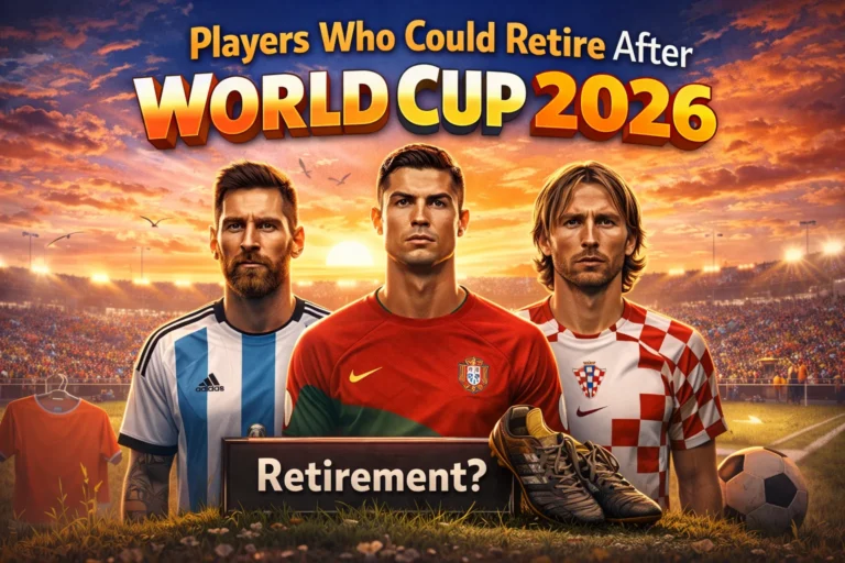 Star footballers waving to fans after a match, highlighting Players Who Could Retire After World Cup 2026—see retiring legends