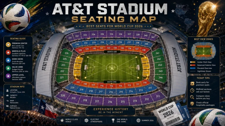 AT&T Stadium seating map showing best seats and sightlines for World Cup 2026.