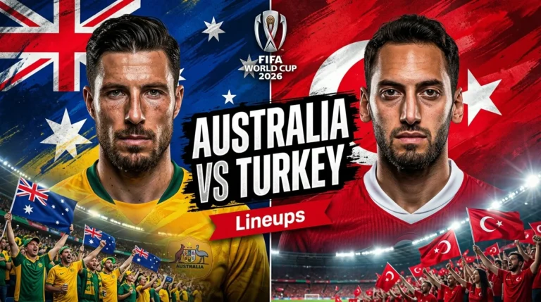 Australia vs Turkey lineups with starting 11, bench players, and tactical formations preview for the upcoming international football match.