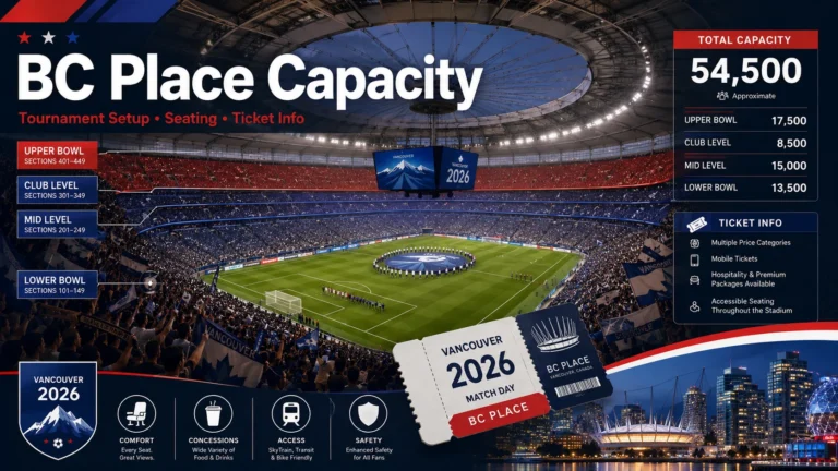 BC Place capacity featured image with seating, tickets, and World Cup 2026 setup visuals.