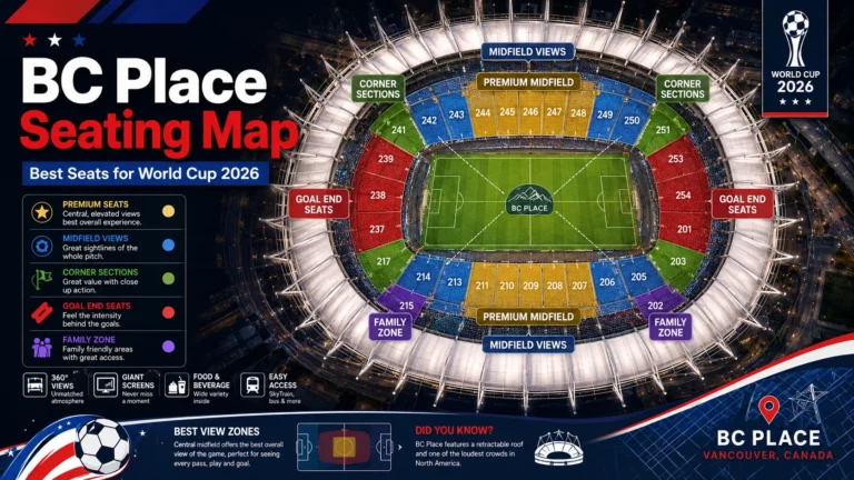 BC Place seating map showing best seats and sightlines for World Cup 2026.