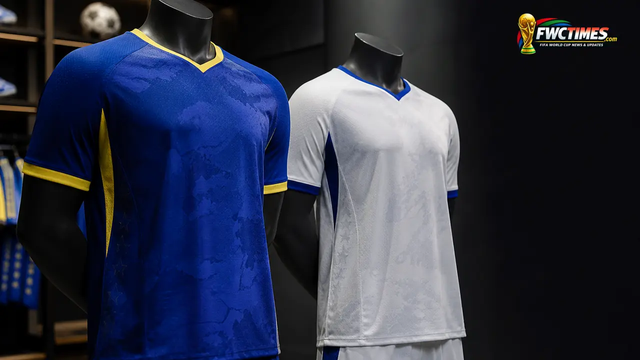 Bosnia and Herzegovina 2026 home and away football jerseys in a premium editorial display