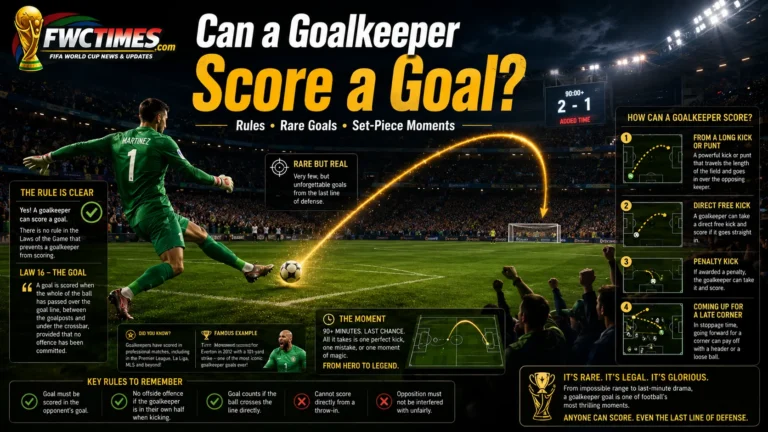 Goalkeeper scoring rules image showing a long kick trajectory and rare goal moment graphics.