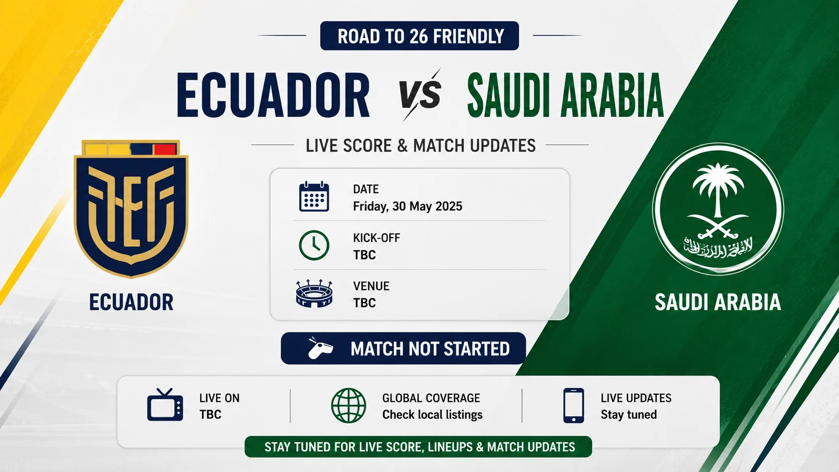 Ecuador vs Saudi Arabia Live Score: Road to 26 Friendly Result & Match Updates