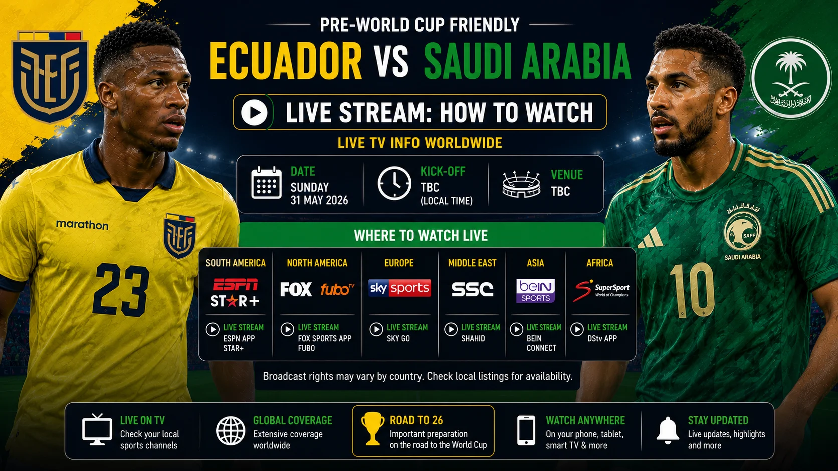Ecuador vs Saudi Arabia Live Stream: How to Watch Pre-World Cup Friendly, Live TV Info Worldwide