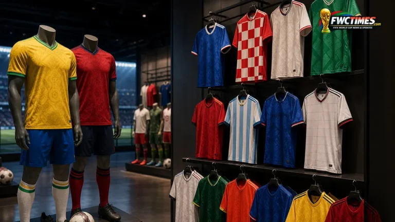A premium display of FIFA World Cup 2026 national team jerseys for multiple countries