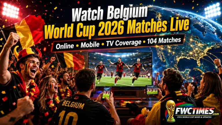 Watch Belgium World Cup 2026 matches live online, on mobile, and TV with fans, streaming, and match coverage.