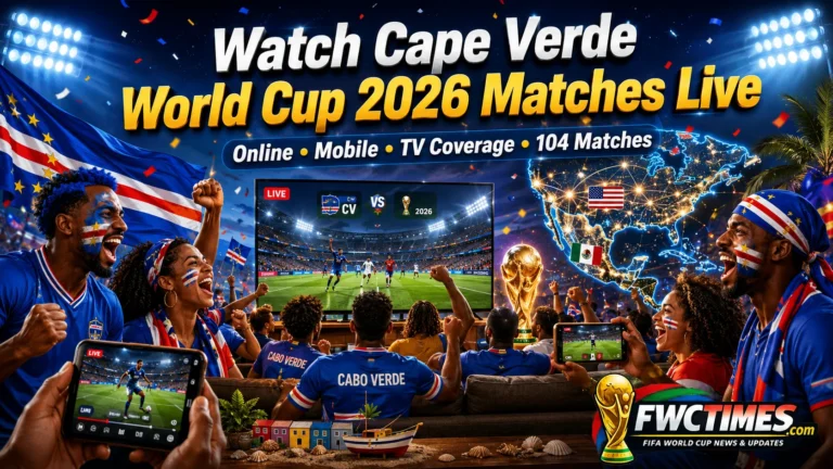 Watch Cape Verde World Cup 2026 matches live online, on mobile, and TV with fans and streaming coverage.