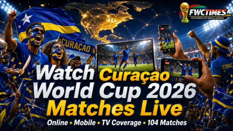 Watch Curaçao World Cup 2026 matches live online, on mobile, and TV with fans, streaming screens, and match coverage.