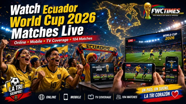 Watch Ecuador World Cup 2026 matches live online, on mobile, and TV with fans, streaming, and match coverage.