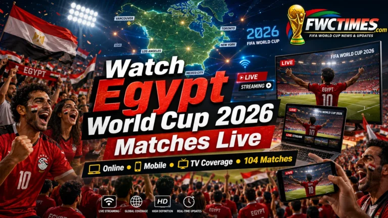 Watch Egypt World Cup 2026 matches live online, on mobile, and TV with fans, streaming screens, and match action.
