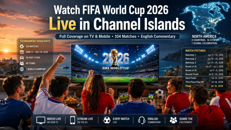 Channel Islands football fans watching FIFA World Cup 2026 live on TV and mobile.