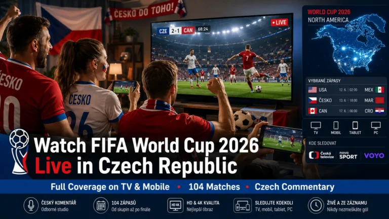 Czech football fans watching FIFA World Cup 2026 live on TV and mobile devices.