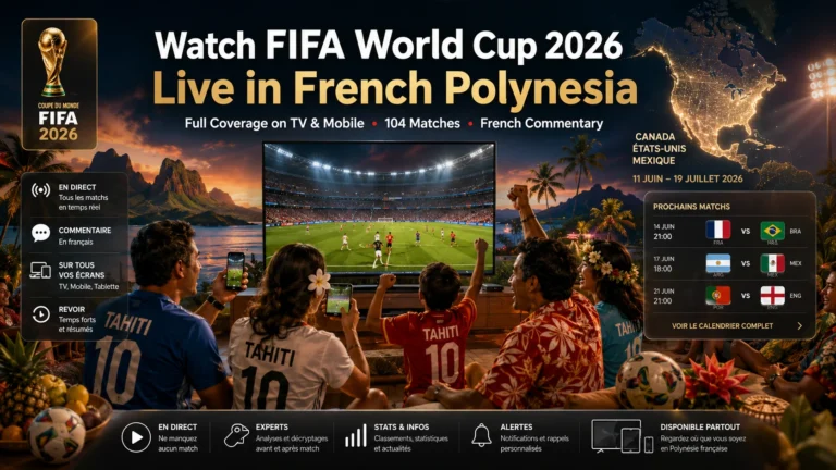 French Polynesian football fans watching FIFA World Cup 2026 live on TV and smartphones.