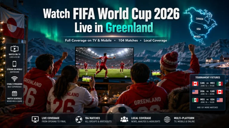 Greenland football fans watching FIFA World Cup 2026 live on TV and mobile.