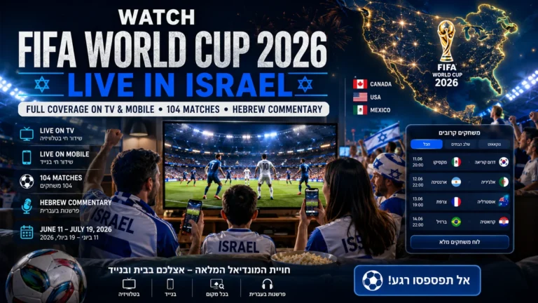 Israeli football fans watching FIFA World Cup 2026 live on TV and mobile.