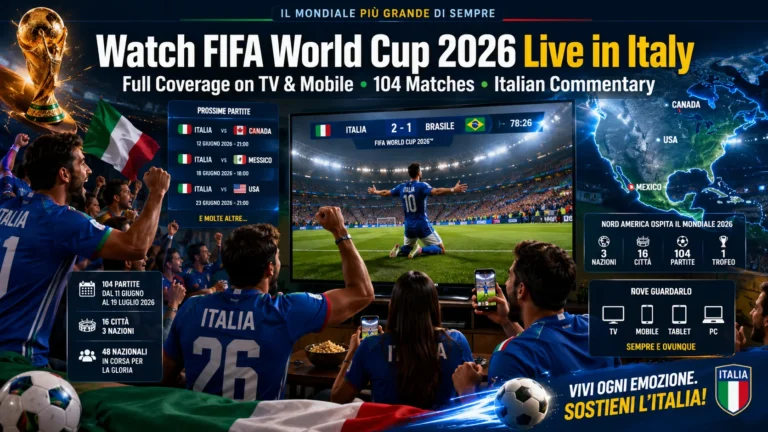 Italian football fans watching FIFA World Cup 2026 live on TV and mobile devices.