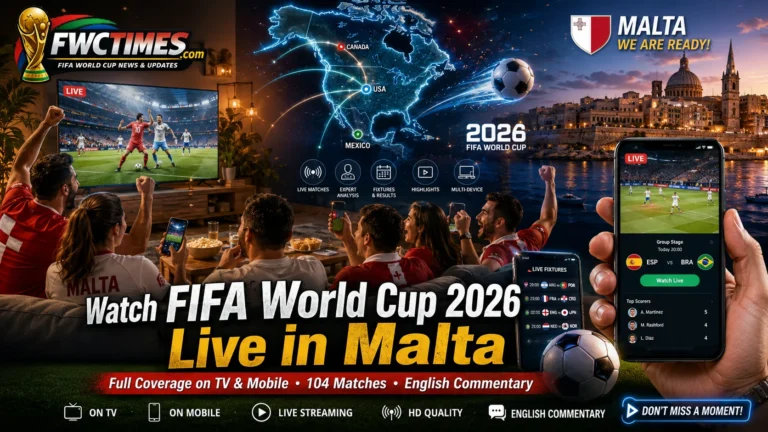 Maltese football fans watching FIFA World Cup 2026 live on TV and mobile.
