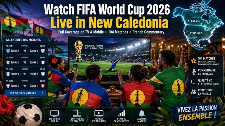 New Caledonian football fans watching FIFA World Cup 2026 live on TV and mobile.