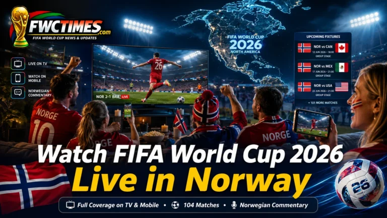 Norwegian football fans watching FIFA World Cup 2026 live on television and smartphones.