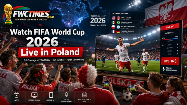 Polish football fans watching FIFA World Cup 2026 live on TV and mobile devices.