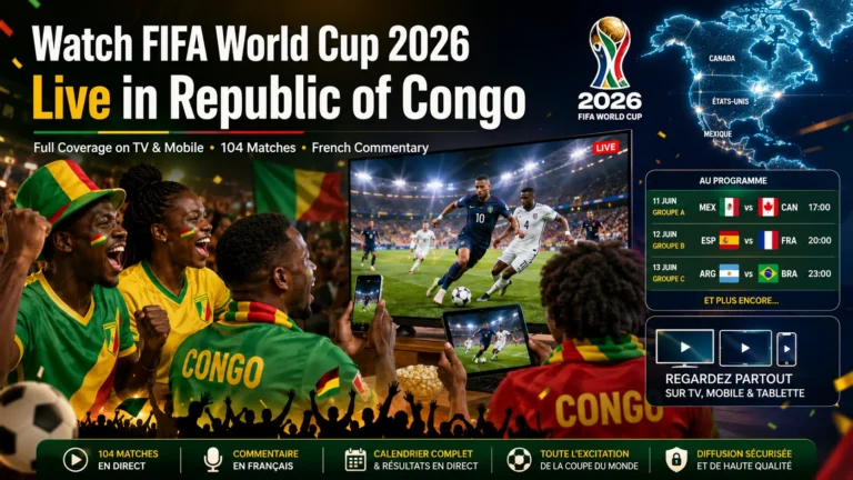 Congolese football fans watching FIFA World Cup 2026 live on TV and mobile.