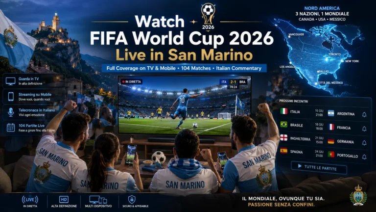 San Marino football fans watching FIFA World Cup 2026 live on TV and mobile.