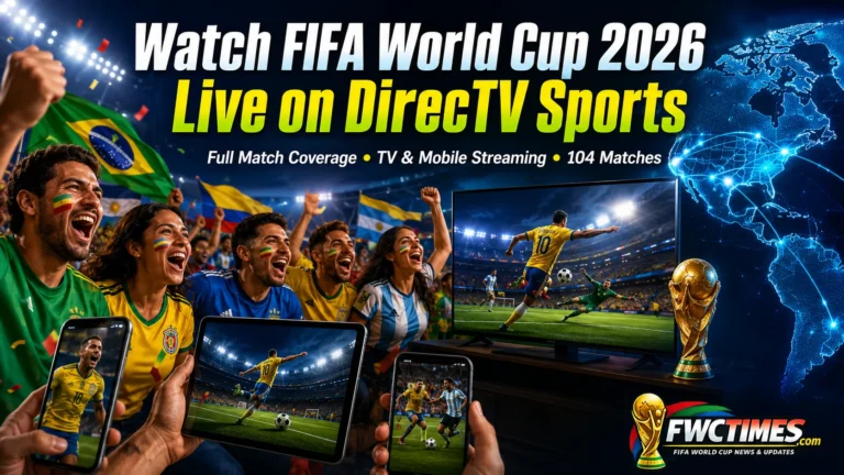 Watch FIFA World Cup 2026 live on DirecTV Sports with TV coverage, mobile streaming, fans, and all 104 matches.