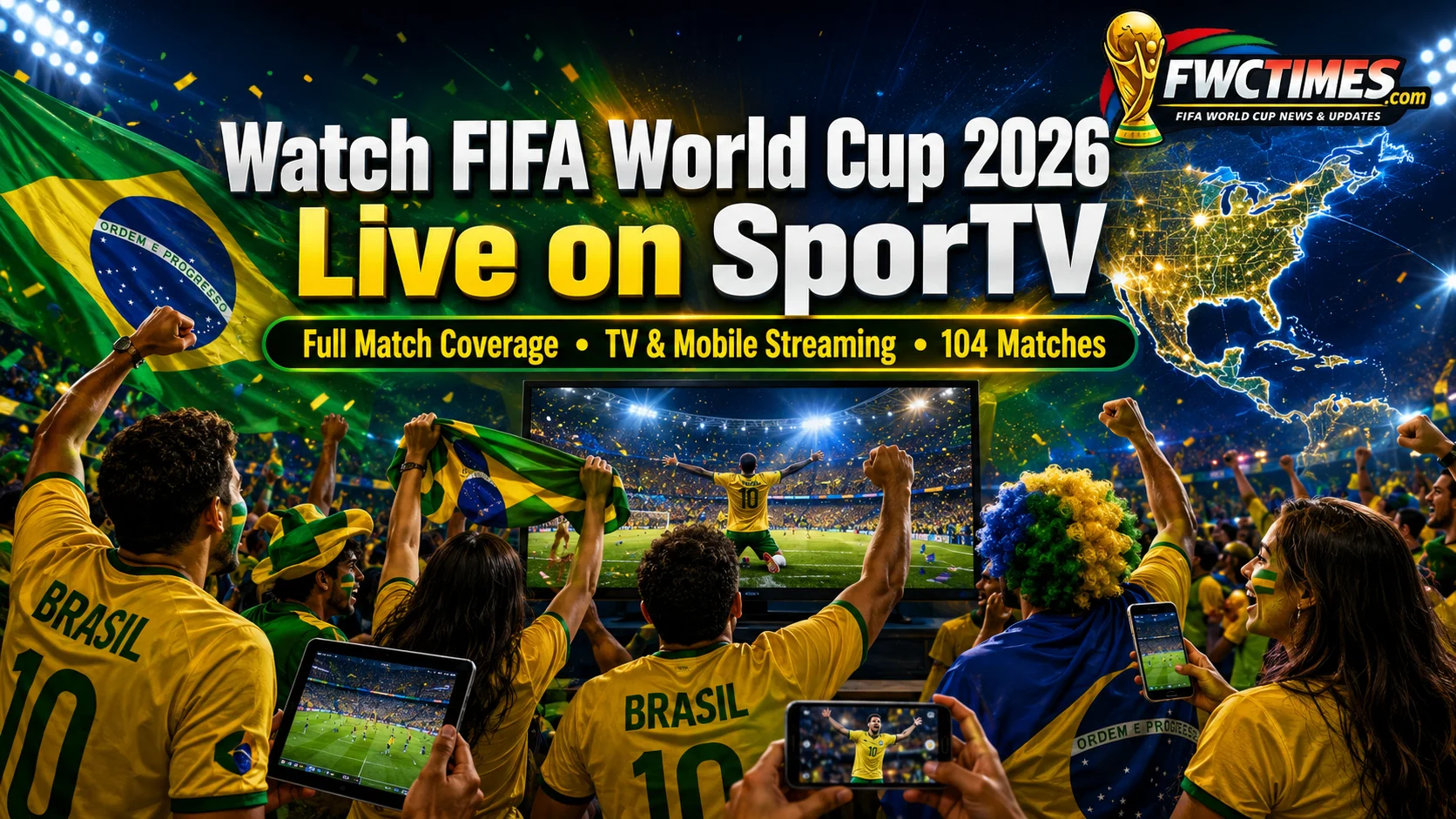 Brazilian fans watch FIFA World Cup 2026 live on SporTV with full TV coverage, mobile streaming, and 104 matches.